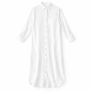 DKNY White Button-Front Tunic Blouse | Long Sleeve
